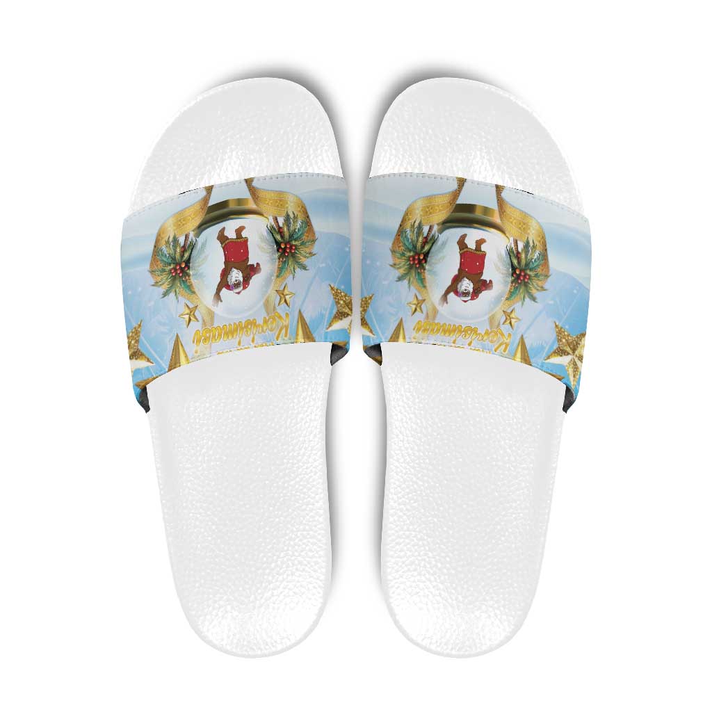 Fiji Christmas Slide Sandals Snow Globe With Fijian Santa LT05
