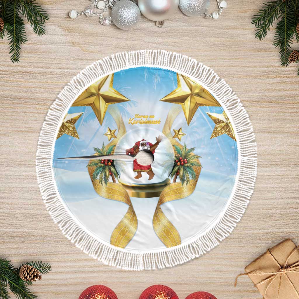 Fiji Christmas Tree Skirt Snow Globe With Fijian Santa - Polynesian Pride