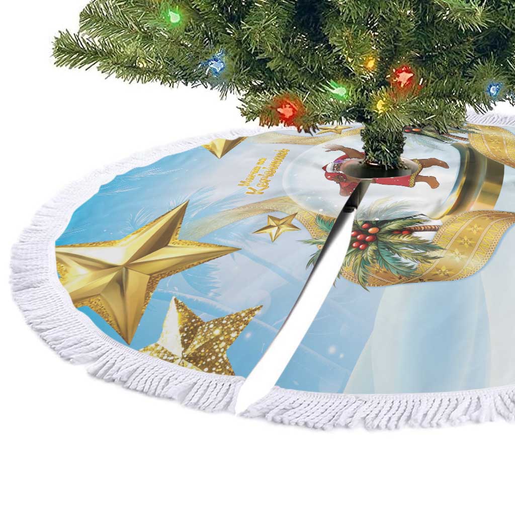 Fiji Christmas Tree Skirt Snow Globe With Fijian Santa - Polynesian Pride
