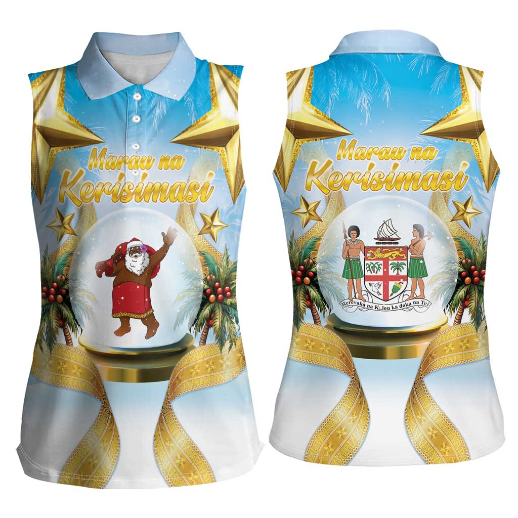 Fiji Christmas Women Sleeveless Polo Shirt Snow Globe With Fijian Santa LT05