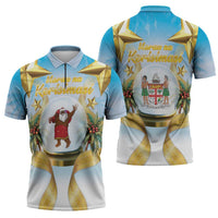 Fiji Christmas Zipper Polo Shirt Snow Globe With Fijian Santa LT05