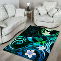 Hawaii Humuhumu Reef Triggerfish Area Rug Turquoise With Plumeria LT05 - Polynesian Pride