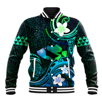 Personalised Hawaii Humuhumu Reef Triggerfish Baseball Jacket Turquoise With Plumeria LT05 Unisex Turquoise - Polynesian Pride