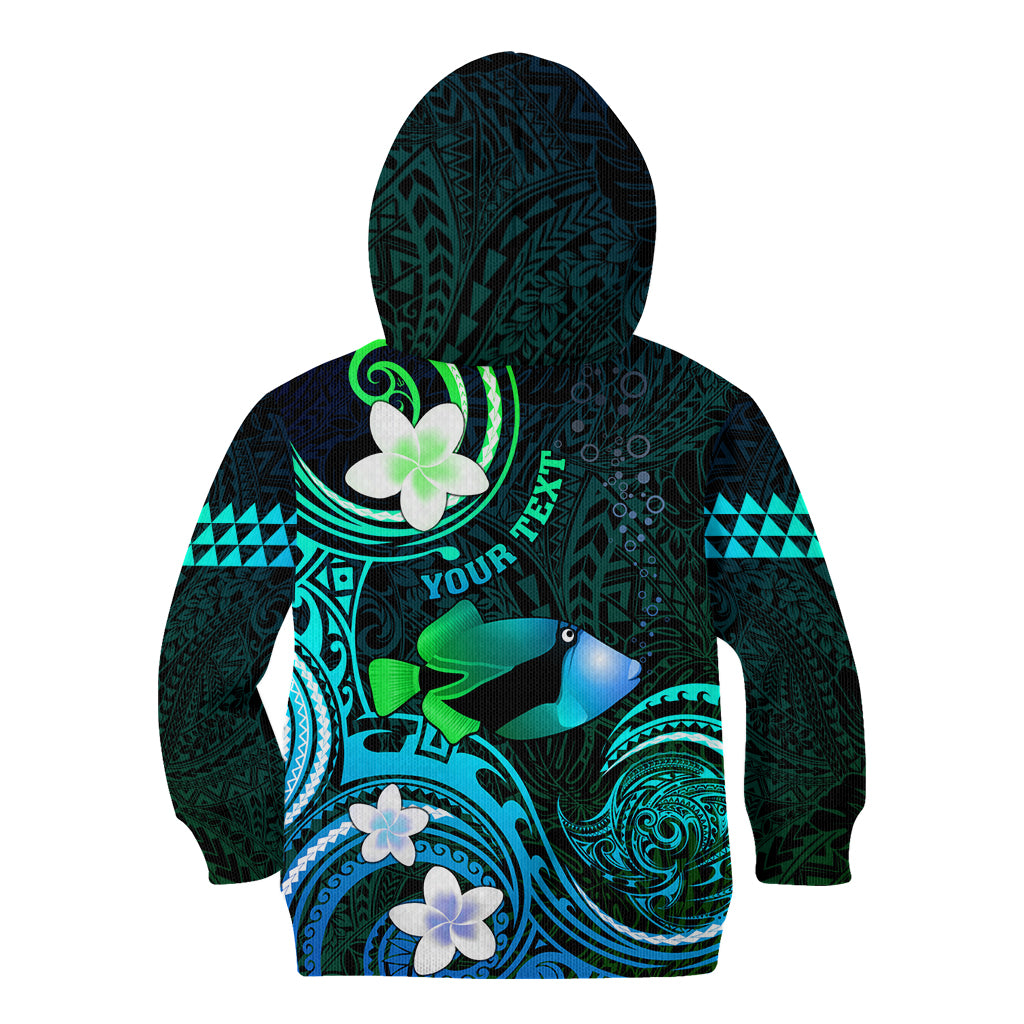 Personalised Hawaii Humuhumu Reef Triggerfish Kid Hoodie Turquoise With Plumeria LT05 - Polynesian Pride