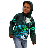 Personalised Hawaii Humuhumu Reef Triggerfish Kid Hoodie Turquoise With Plumeria LT05 - Polynesian Pride