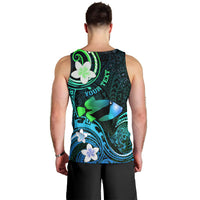 Personalised Hawaii Humuhumu Reef Triggerfish Men Tank Top Turquoise With Plumeria LT05 - Polynesian Pride