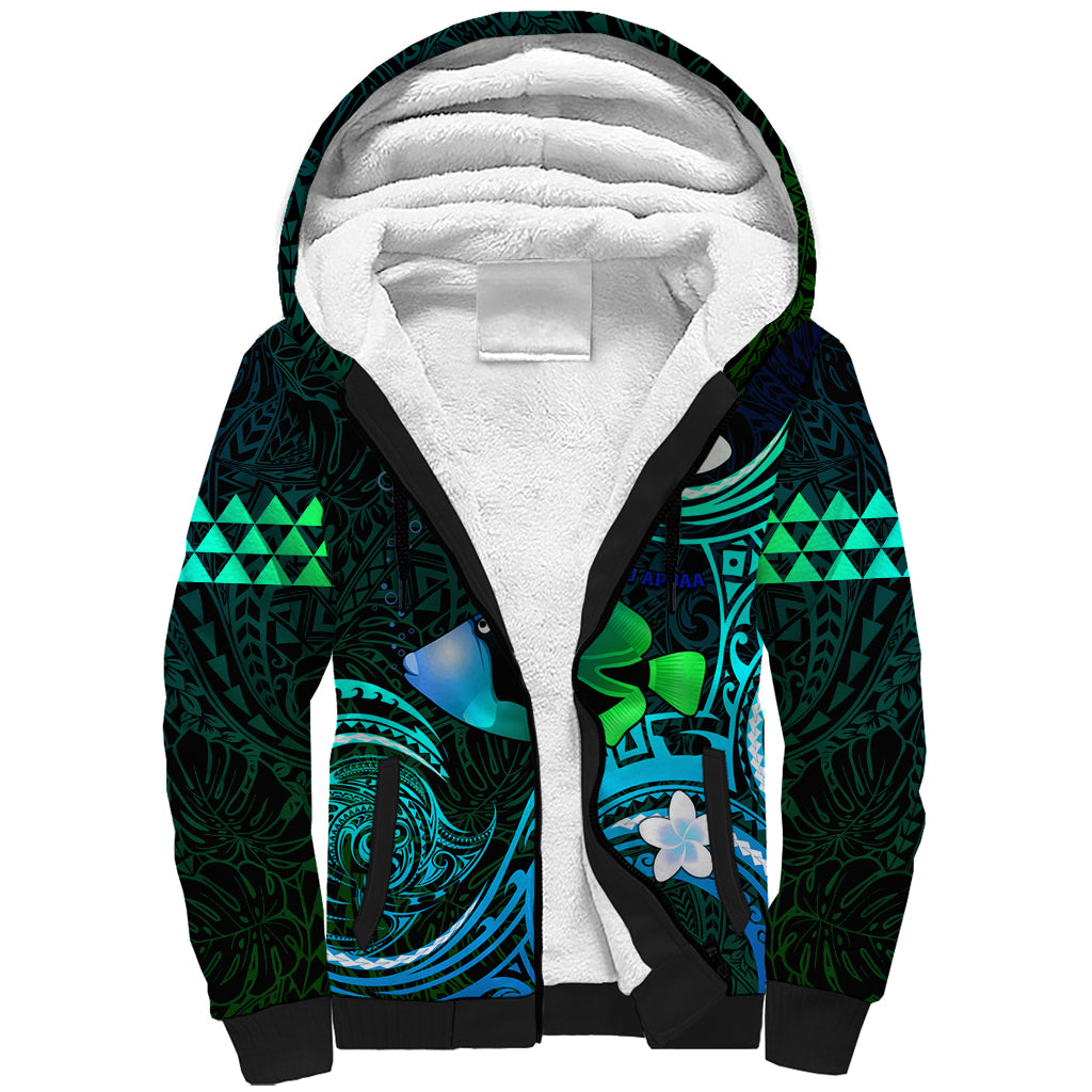 Personalised Hawaii Humuhumu Reef Triggerfish Sherpa Hoodie Turquoise With Plumeria LT05 Unisex Turquoise - Polynesian Pride