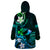 Personalised Hawaii Humuhumu Reef Triggerfish Wearable Blanket Hoodie Turquoise With Plumeria LT05 - Polynesian Pride