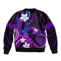 Personalised Hawaii Humuhumu Reef Triggerfish Bomber Jacket Violet With Plumeria LT05 - Polynesian Pride