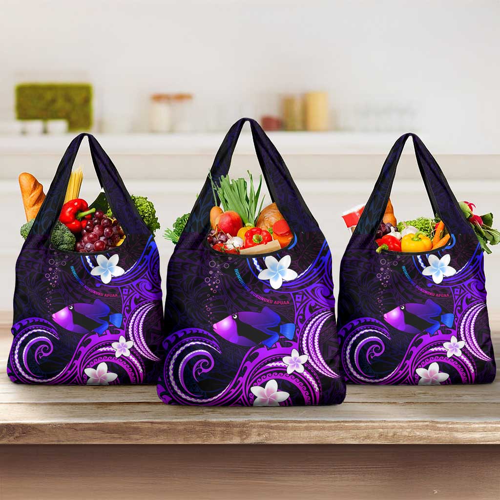 Hawaii Humuhumu Reef Triggerfish Grocery Bag Violet With Plumeria
