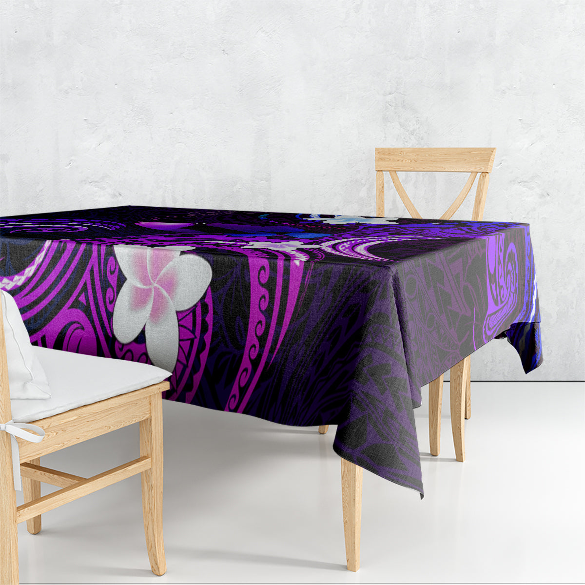 Hawaii Humuhumu Reef Triggerfish Tablecloth Violet With Plumeria LT05 - Polynesian Pride