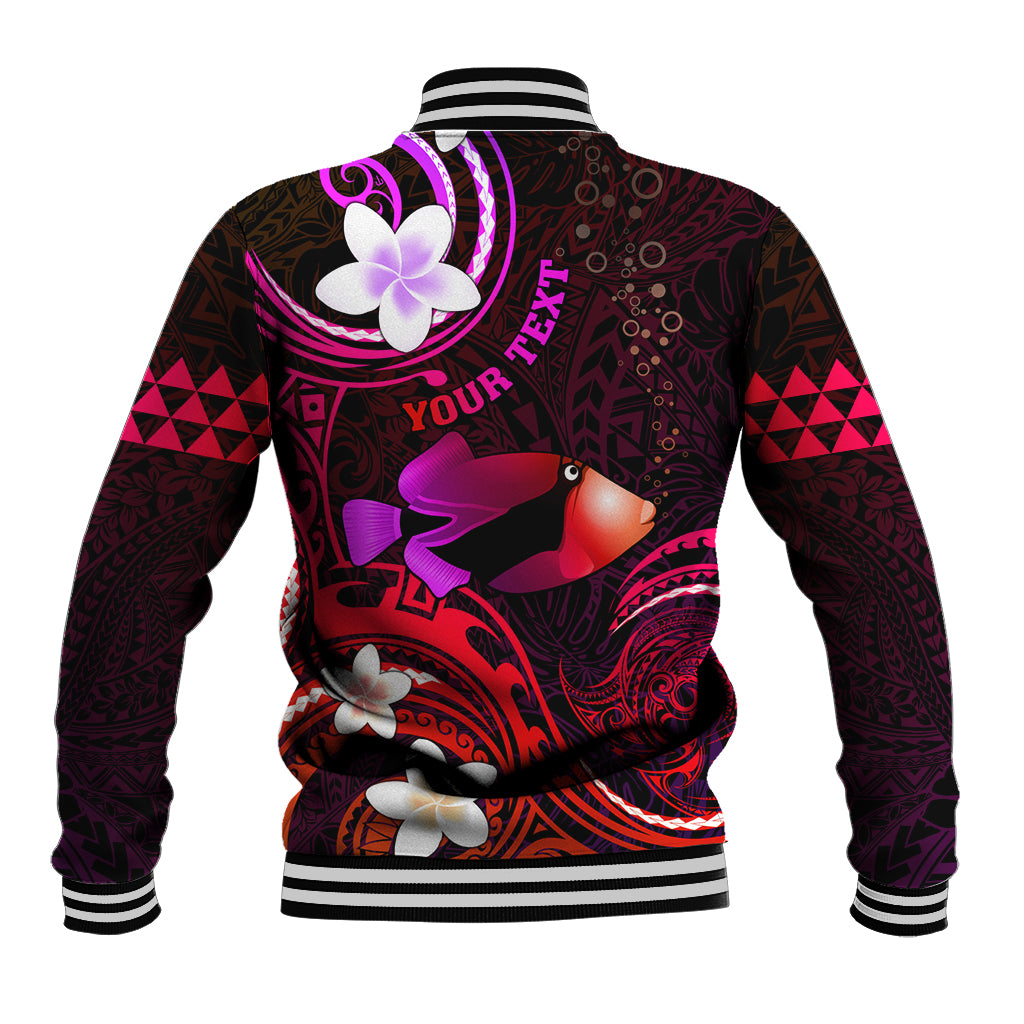 Personalised Hawaii Humuhumu Reef Triggerfish Baseball Jacket Maroon With Plumeria LT05 - Polynesian Pride