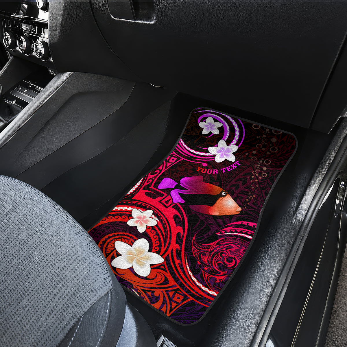 Personalised Hawaii Humuhumu Reef Triggerfish Car Mats Maroon With Plumeria LT05 - Polynesian Pride