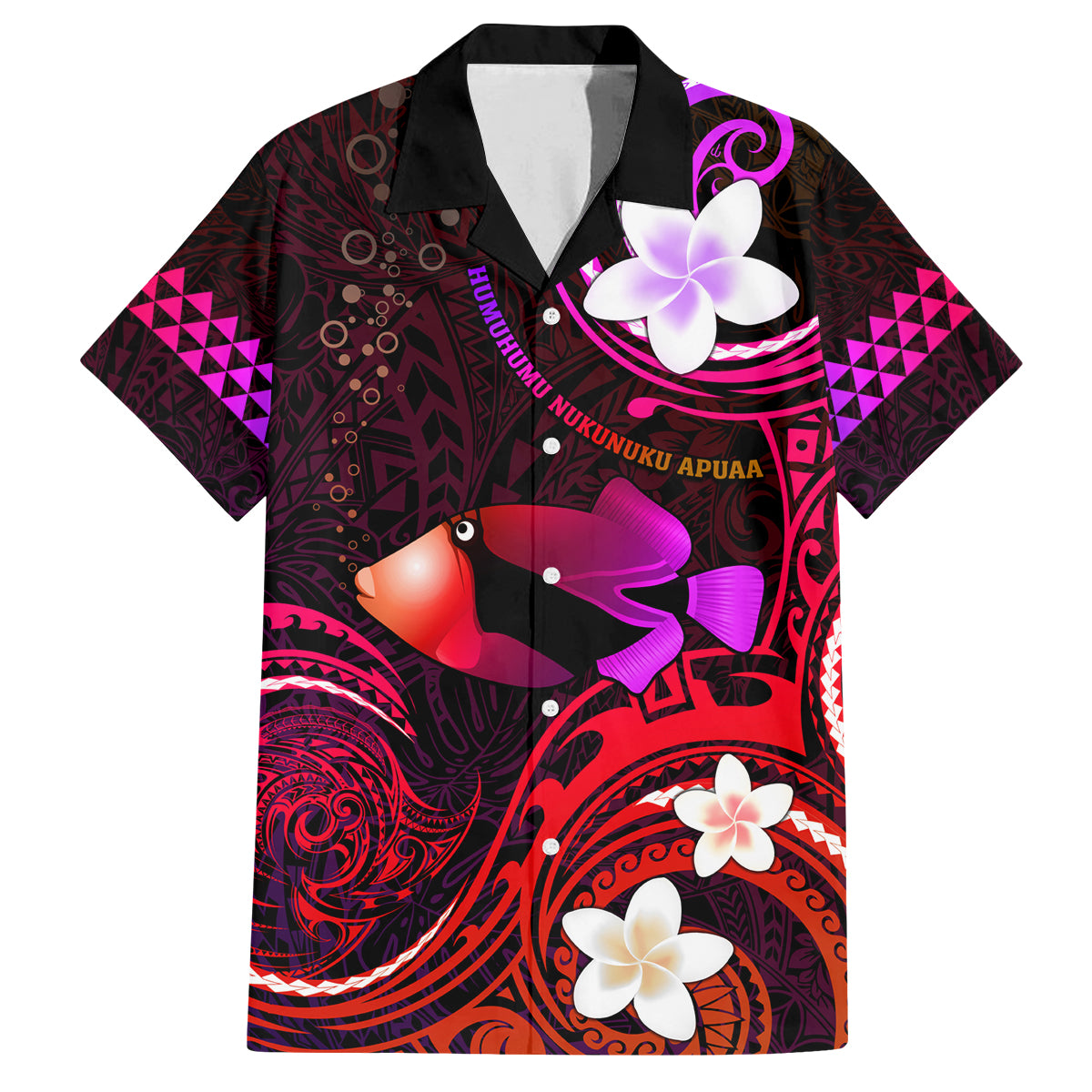 Personalised Hawaii Humuhumu Reef Triggerfish Family Matching Off Shoulder Maxi Dress and Hawaiian Shirt Maroon With Plumeria LT05 Dad's Shirt - Short Sleeve Maroon - Polynesian Pride