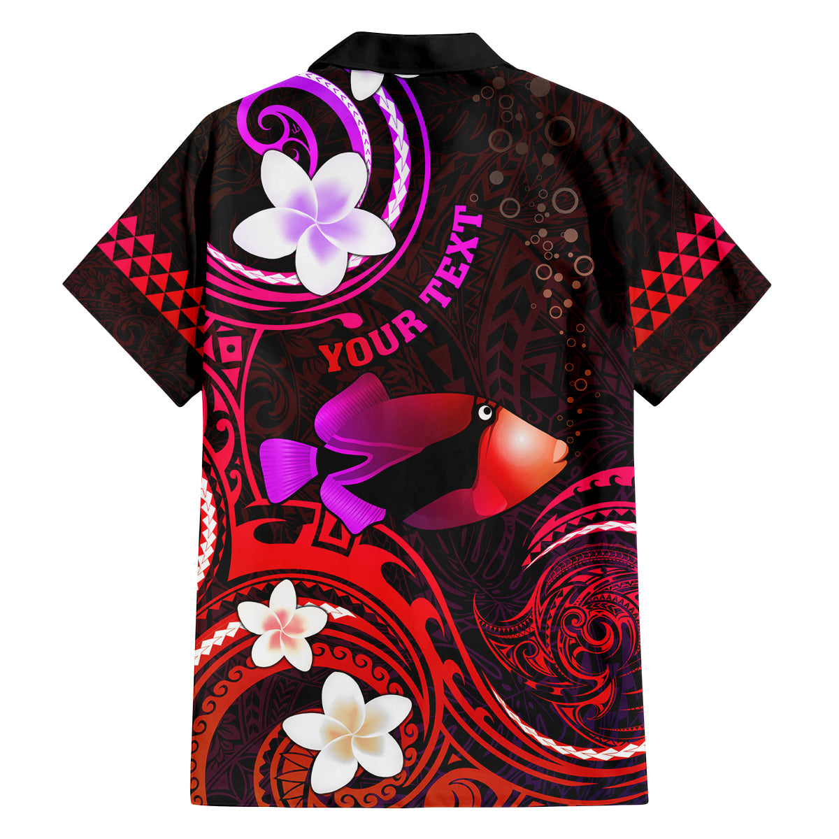 Personalised Hawaii Humuhumu Reef Triggerfish Family Matching Off Shoulder Short Dress and Hawaiian Shirt Maroon With Plumeria LT05 - Polynesian Pride