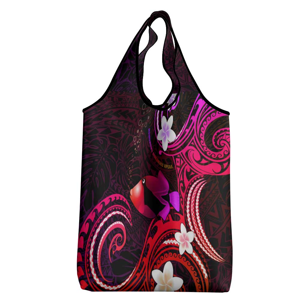 Hawaii Humuhumu Reef Triggerfish Grocery Bag Maroon With Plumeria