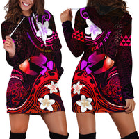 Personalised Hawaii Humuhumu Reef Triggerfish Hoodie Dress Maroon With Plumeria LT05 - Polynesian Pride