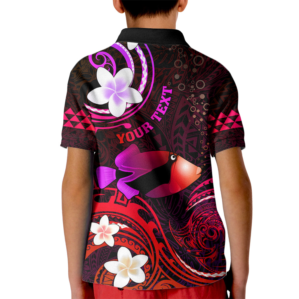 Personalised Hawaii Humuhumu Reef Triggerfish Kid Polo Shirt Maroon With Plumeria LT05 - Polynesian Pride