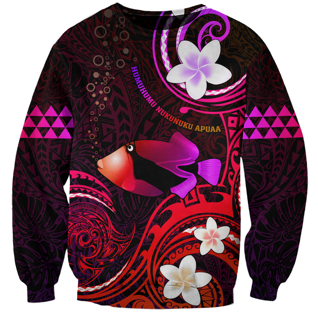 Personalised Hawaii Humuhumu Reef Triggerfish Sweatshirt Maroon With Plumeria LT05 Unisex Maroon - Polynesian Pride