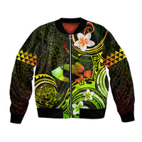 Personalised Hawaii Humuhumu Reef Triggerfish Bomber Jacket Reggae With Plumeria LT05 Unisex Reggae - Polynesian Pride