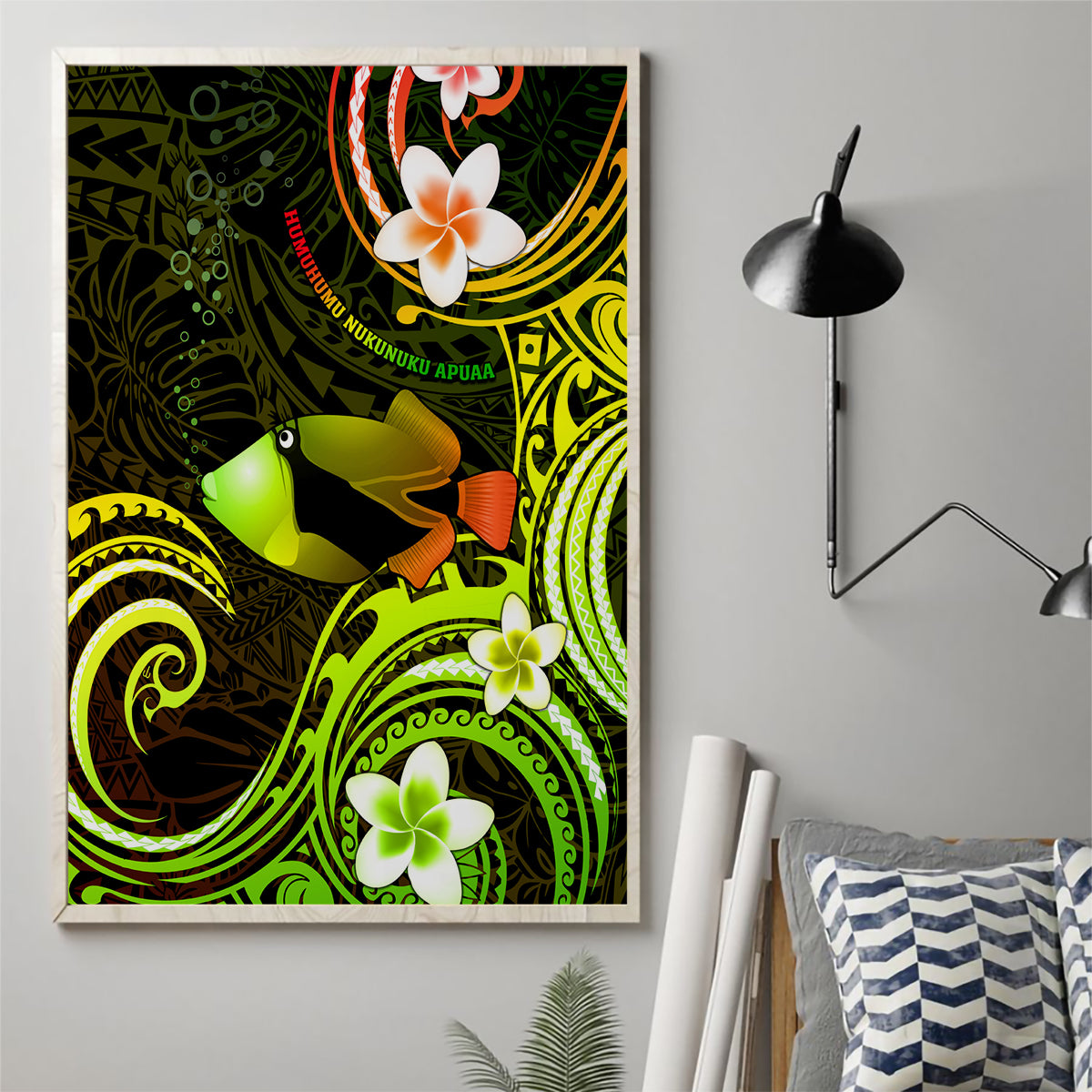 Hawaii Humuhumu Reef Triggerfish Canvas Wall Art Reggae With Plumeria LT05 - Polynesian Pride