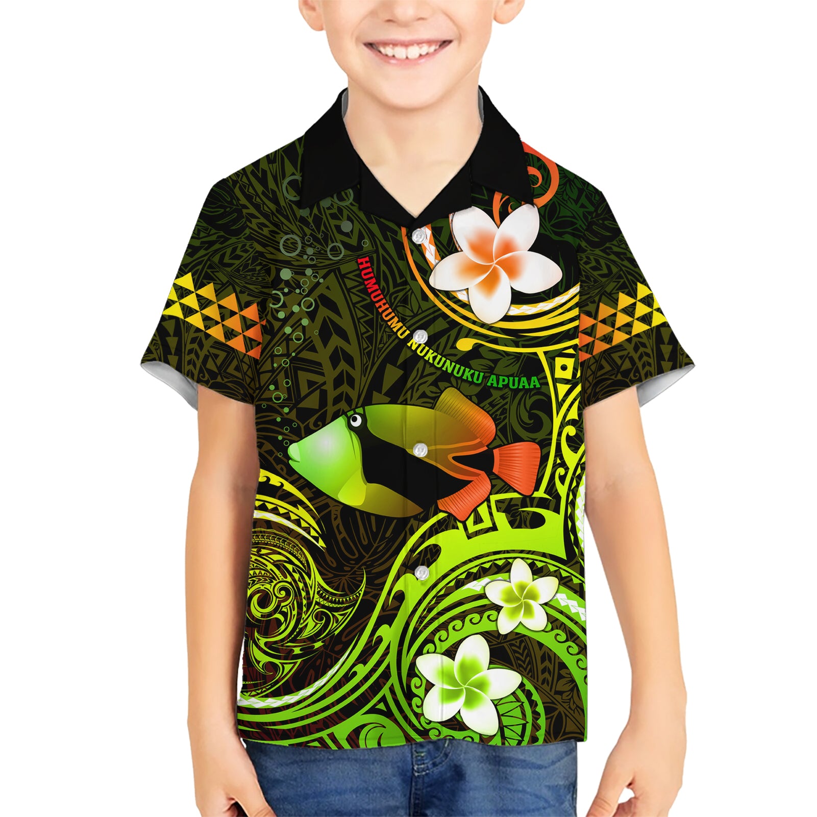 Personalised Hawaii Humuhumu Reef Triggerfish Kid Hawaiian Shirt Reggae With Plumeria LT05 Kid Reggae - Polynesian Pride