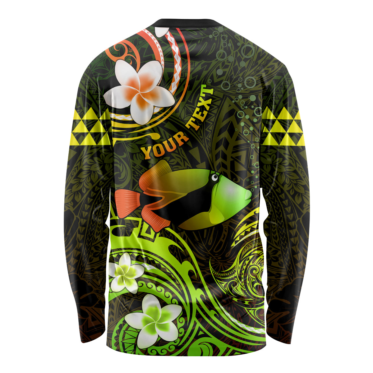 Personalised Hawaii Humuhumu Reef Triggerfish Long Sleeve Shirt Reggae With Plumeria LT05 - Polynesian Pride