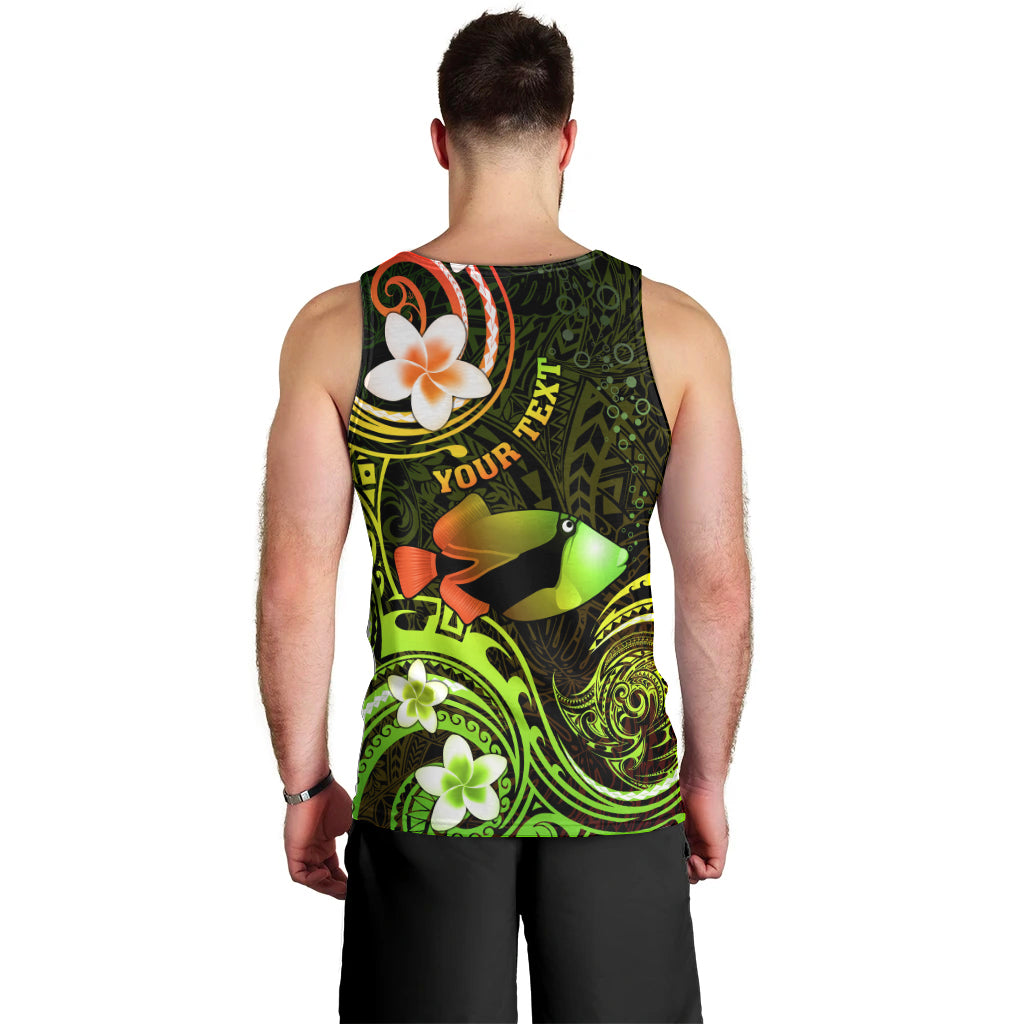Personalised Hawaii Humuhumu Reef Triggerfish Men Tank Top Reggae With Plumeria LT05 - Polynesian Pride