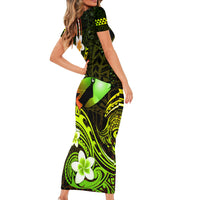 Personalised Hawaii Humuhumu Reef Triggerfish Short Sleeve Bodycon Dress Reggae With Plumeria LT05 - Polynesian Pride