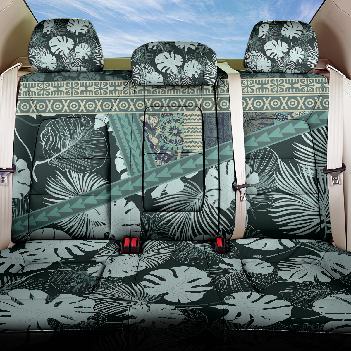 Hawaii Plant Kalo Back Car Seat Cover Hawaiian Tapa Pattern LT05 One Size Green - Polynesian Pride