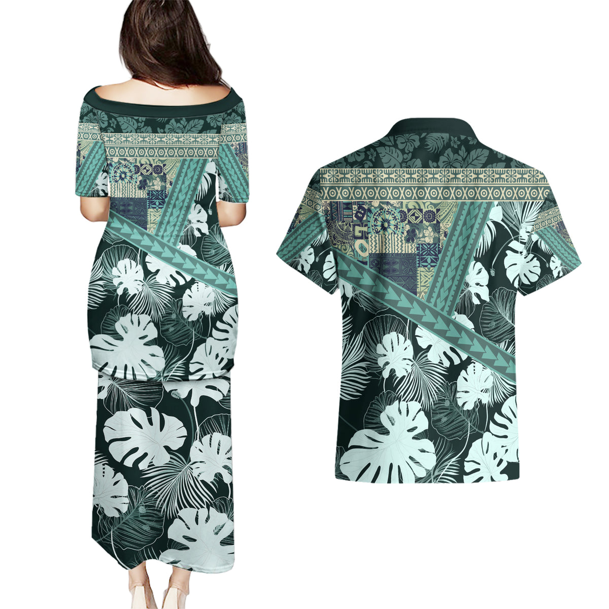 Hawaii Plant Kalo Couples Matching Puletasi and Hawaiian Shirt Hawaiian Tapa Pattern LT05 - Polynesian Pride