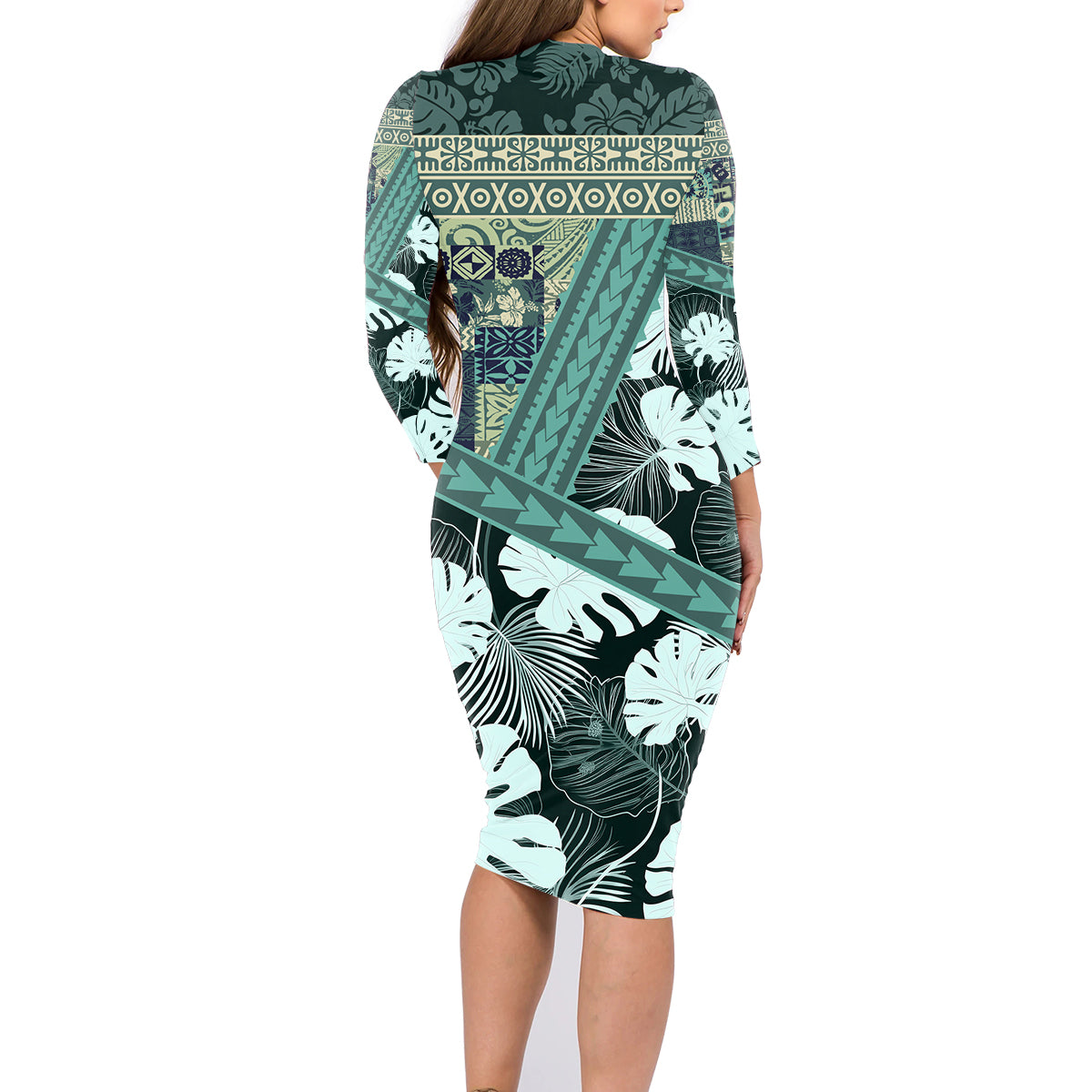 Hawaii Plant Kalo Family Matching Long Sleeve Bodycon Dress and Hawaiian Shirt Hawaiian Tapa Pattern LT05 - Polynesian Pride