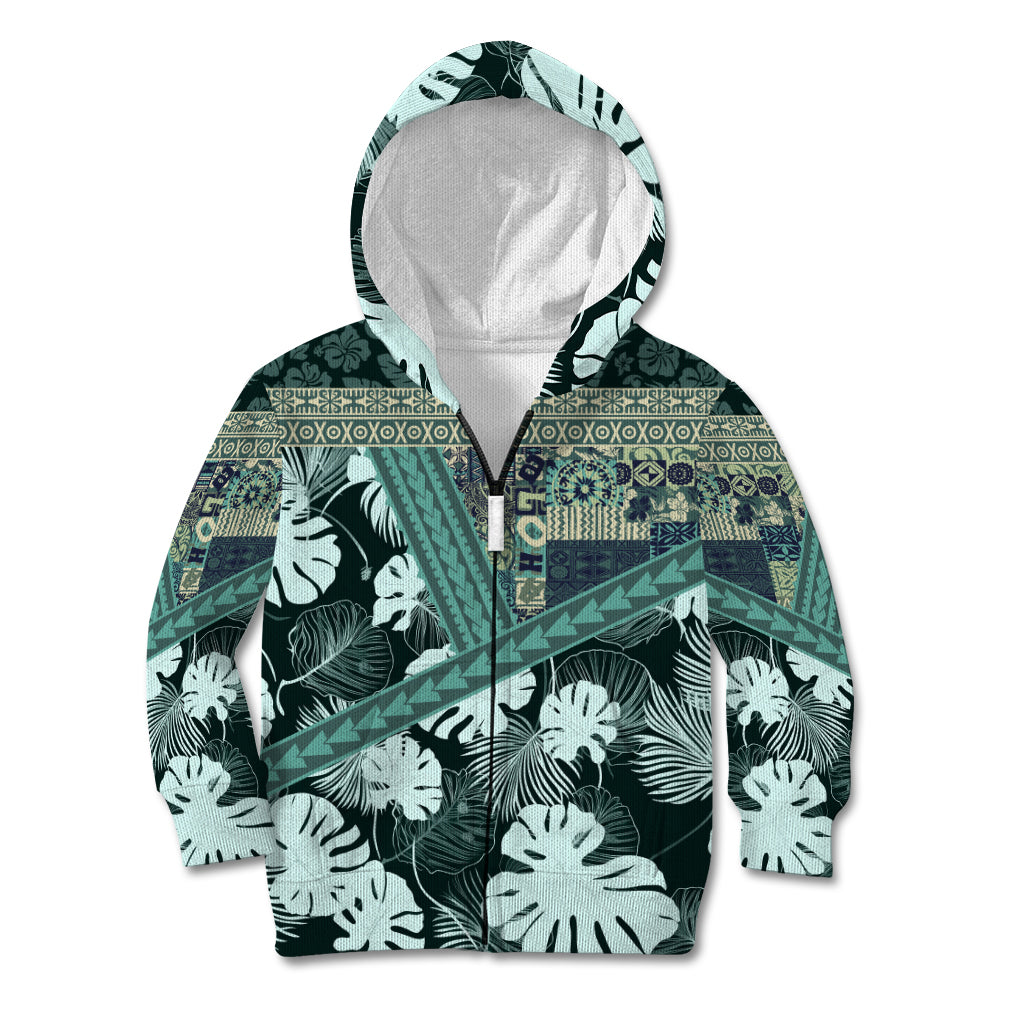 Hawaii Plant Kalo Kid Hoodie Hawaiian Tapa Pattern LT05 Zip Hoodie Green - Polynesian Pride