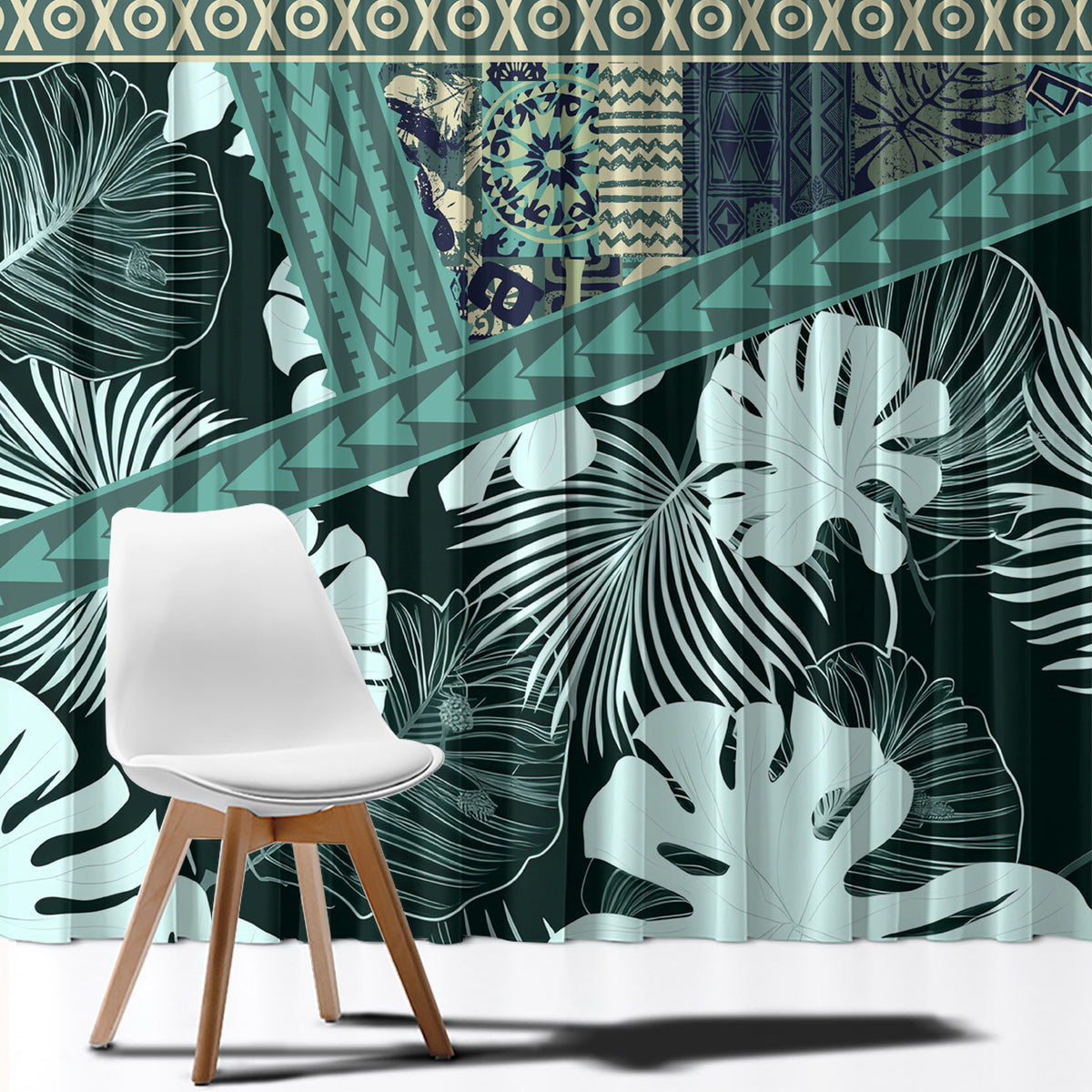 Hawaii Plant Kalo Window Curtain Hawaiian Tapa Pattern LT05 - Polynesian Pride