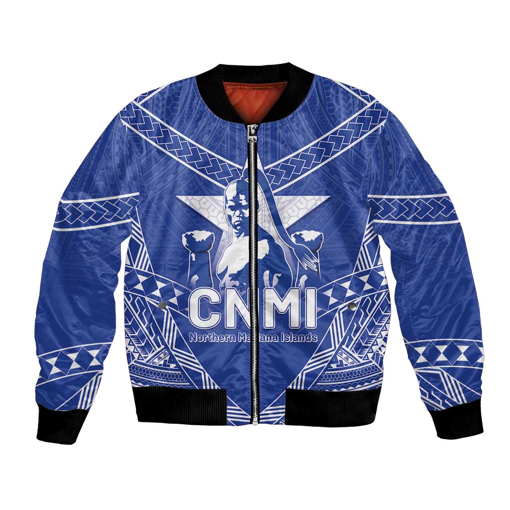Northern Mariana Islands Bomber Jacket Chamorro Warrior Tribal Pattern LT05 Unisex Blue - Polynesian Pride