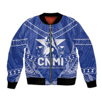 Northern Mariana Islands Bomber Jacket Chamorro Warrior Tribal Pattern LT05 Unisex Blue - Polynesian Pride
