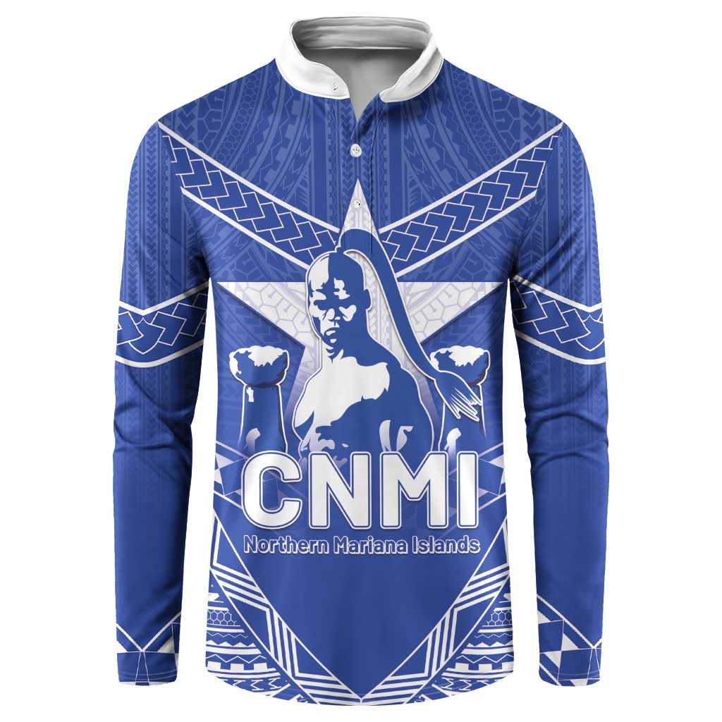 Northern Mariana Islands Button Sweatshirt Chamorro Warrior Tribal Pattern LT05 Blue - Polynesian Pride