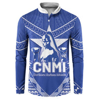 Northern Mariana Islands Button Sweatshirt Chamorro Warrior Tribal Pattern LT05 Blue - Polynesian Pride