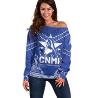Northern Mariana Islands Off Shoulder Sweater Chamorro Warrior Tribal Pattern