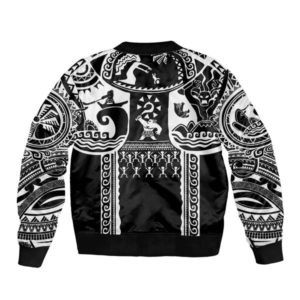 Breast Cancer Awareness Bomber Jacket Ribbon Polynesian Pattern Black Version LT05