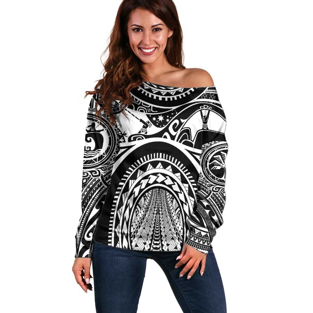 Polynesia Maui Tattoo Inspired Off Shoulder Sweater Black Version LT05 Women Black - Polynesian Pride