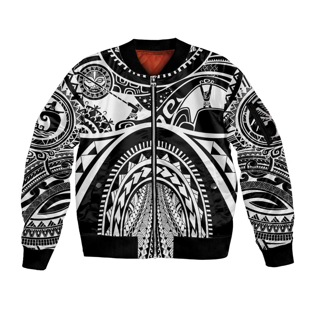 Polynesia Maui Tattoo Inspired Sleeve Zip Bomber Jacket Black Version LT05 Unisex Black - Polynesian Pride