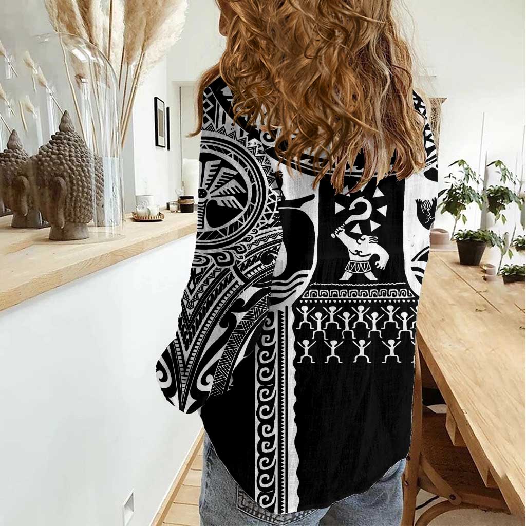 Polynesia Maui Tattoo Inspired Women Casual Shirt Black Version