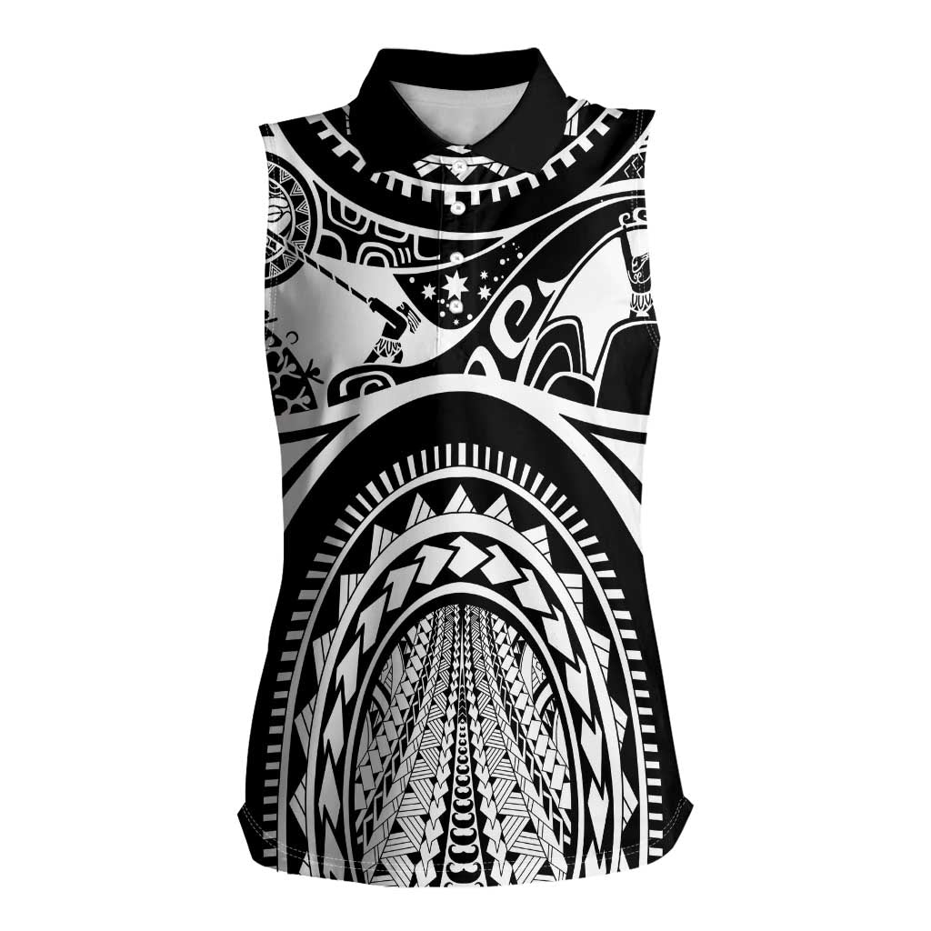Polynesia Maui Tattoo Inspired Women Sleeveless Polo Shirt Black Version LT05 Female Black - Polynesian Pride