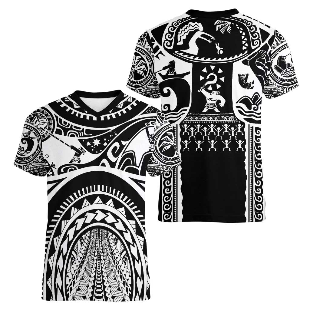 Polynesia Maui Tattoo Inspired Women V-Neck T-Shirt Black Version