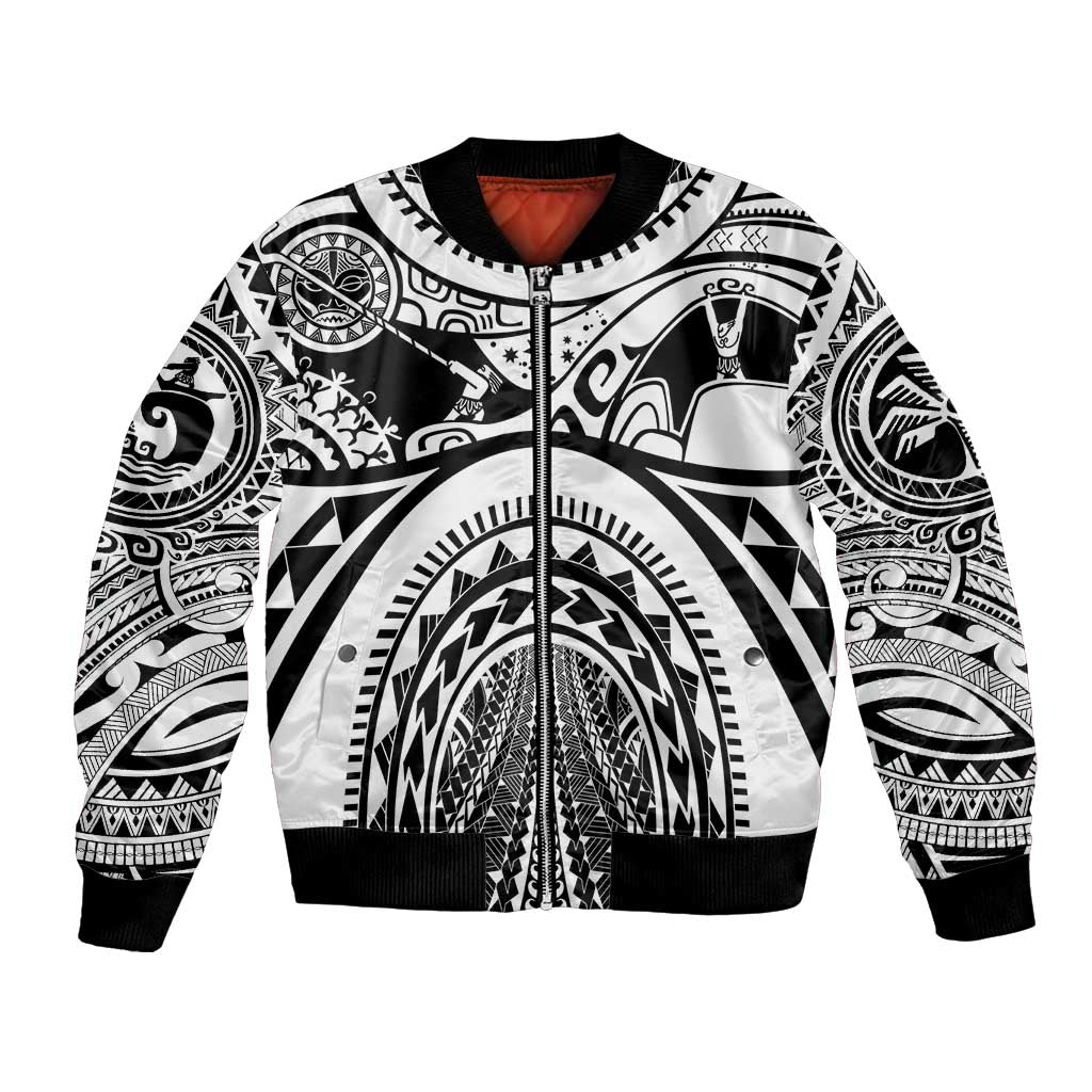 Polynesia Maui Tattoo Inspired Bomber Jacket White Version LT05 Unisex White - Polynesian Pride