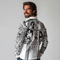 Polynesia Maui Tattoo Inspired Long Sleeve Polo Shirt White Version