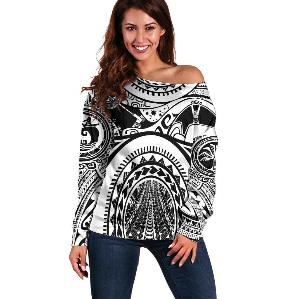 Polynesia Maui Tattoo Inspired Off Shoulder Sweater White Version LT05 Women White - Polynesian Pride