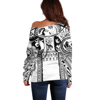 Polynesia Maui Tattoo Inspired Off Shoulder Sweater White Version