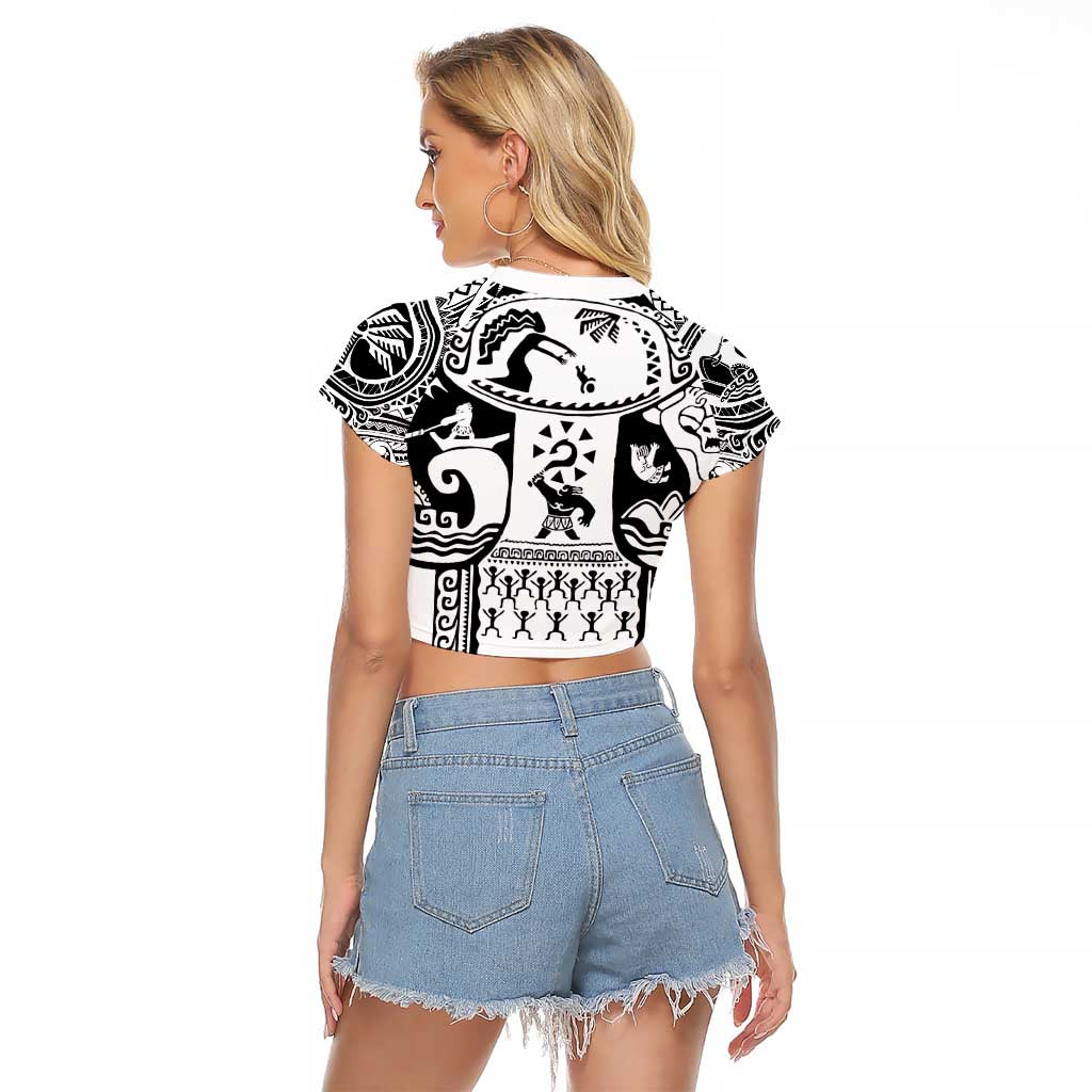 Polynesia Maui Tattoo Inspired Raglan Cropped T Shirt White Version